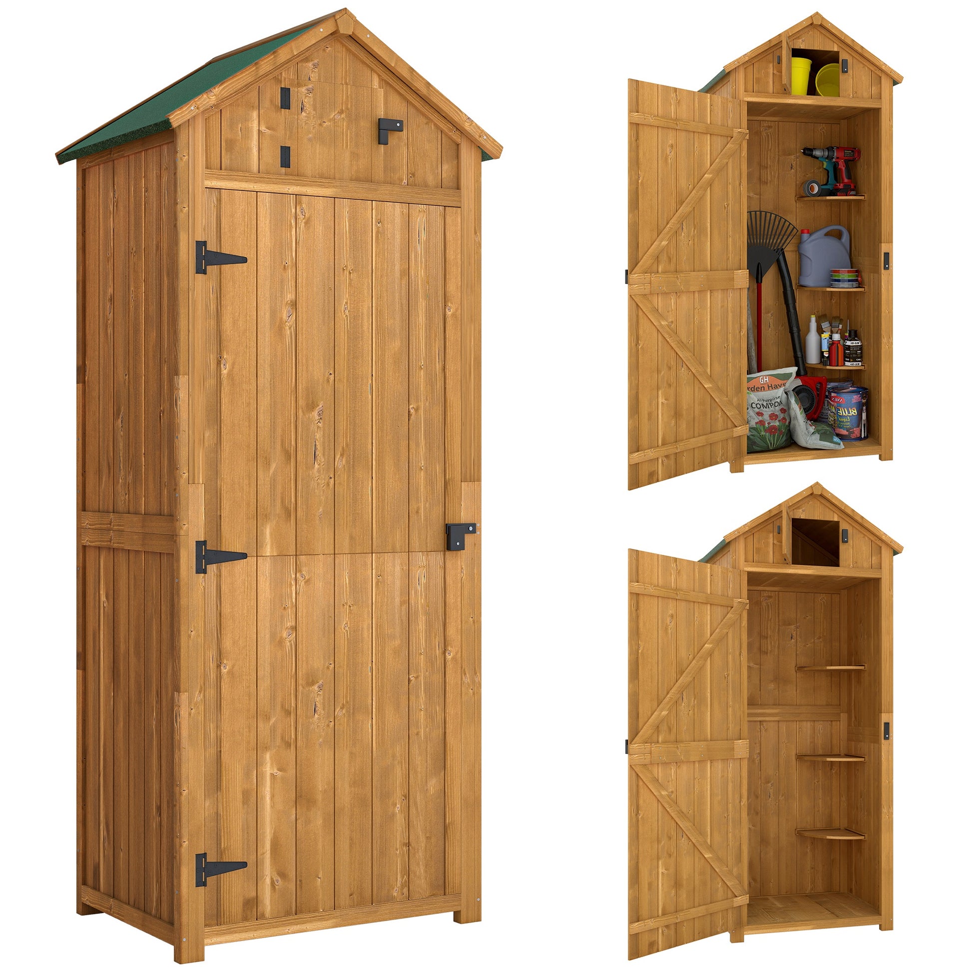 Outsunny Armario De Jardín De Madera Con 3 Estantes 0,3 M² 77x54,2x179cm Natural_0