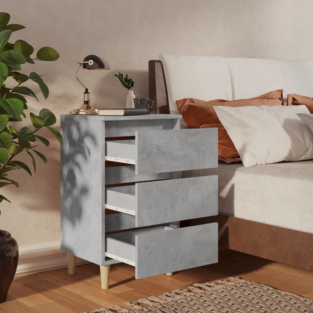 Mesita De Noche Patas Madera Maciza Gris Hormigón 40x35x69 Cm_1