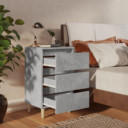 Mesita De Noche Patas Madera Maciza Gris Hormigón 40x35x69 Cm_1