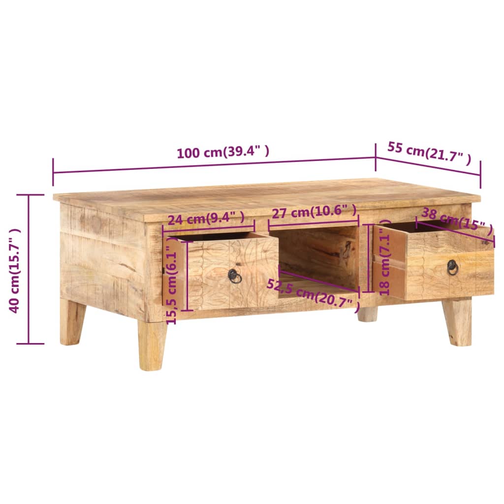 Mesita De Centro Madera De Mango Rugosa 100x55x40 Cm_4
