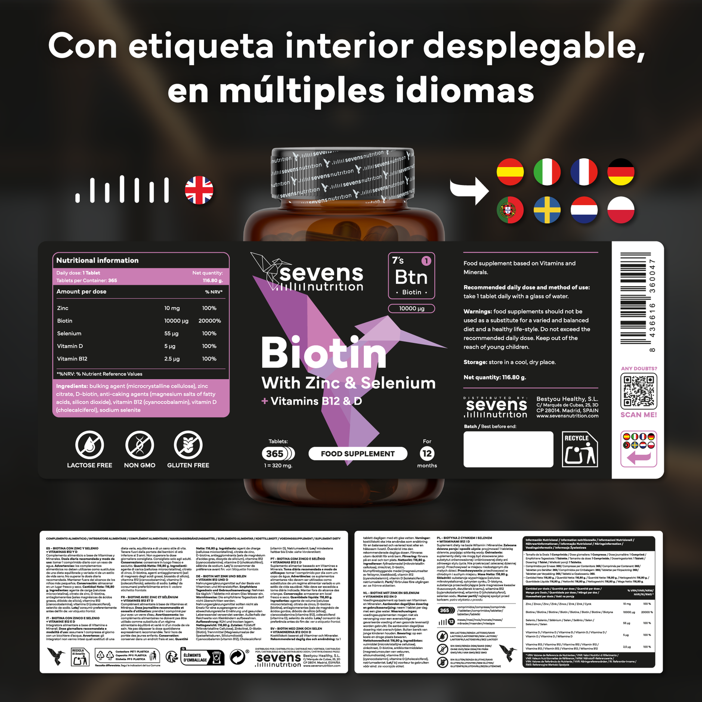 Biotina 10.000 Mcg + Multivitaminas Con Ginseng. Sevens Nutrition. Cabello, Piel Y Uñas + Energía Y Vitalidad Diaria_5