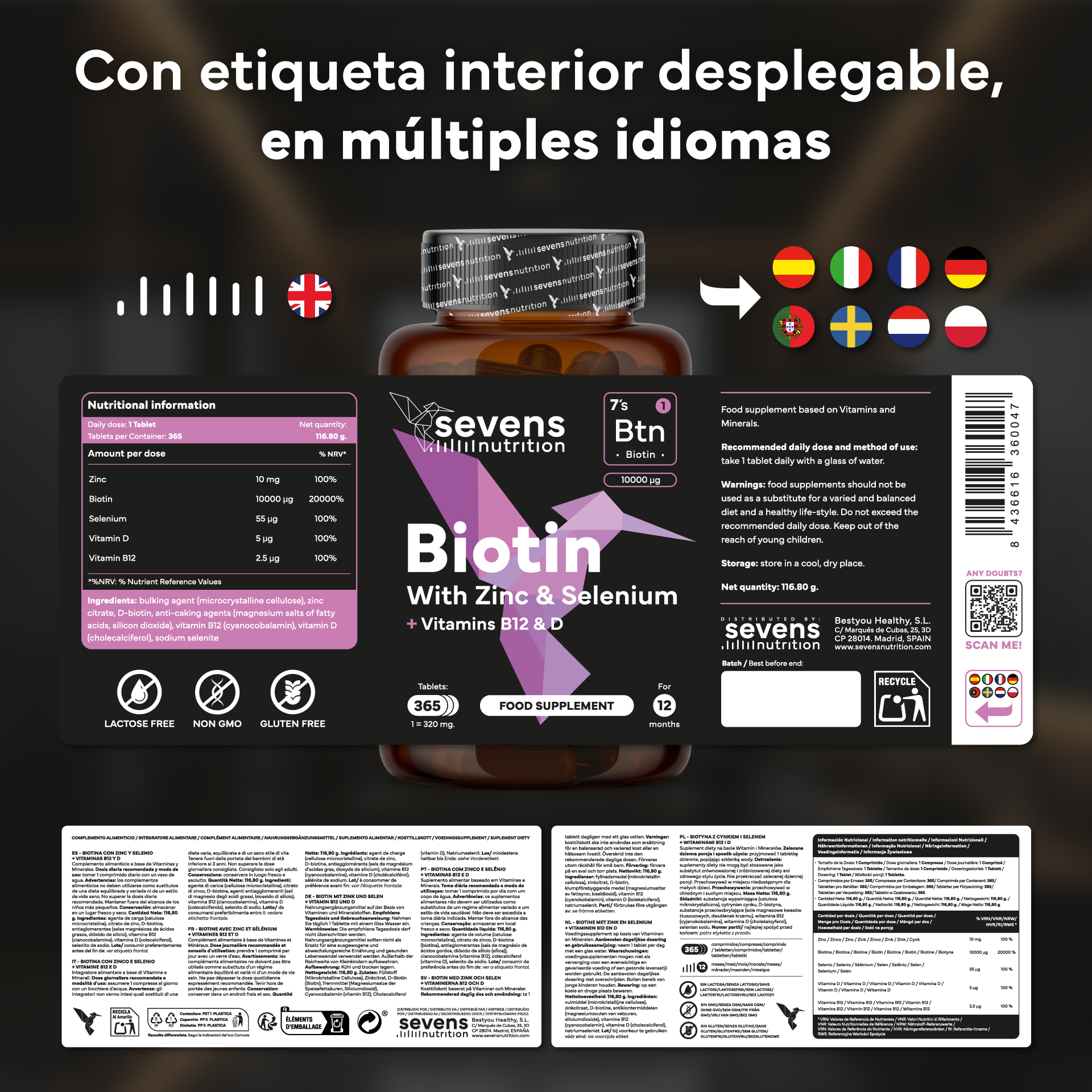 Biotina 10.000 Mcg + Multivitaminas Con Ginseng. Sevens Nutrition. Cabello, Piel Y Uñas + Energía Y Vitalidad Diaria_5