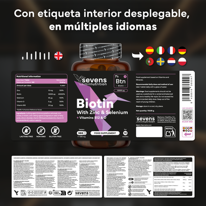 Biotina 10.000 Mcg + Multivitaminas Con Ginseng. Sevens Nutrition. Cabello, Piel Y Uñas + Energía Y Vitalidad Diaria_5