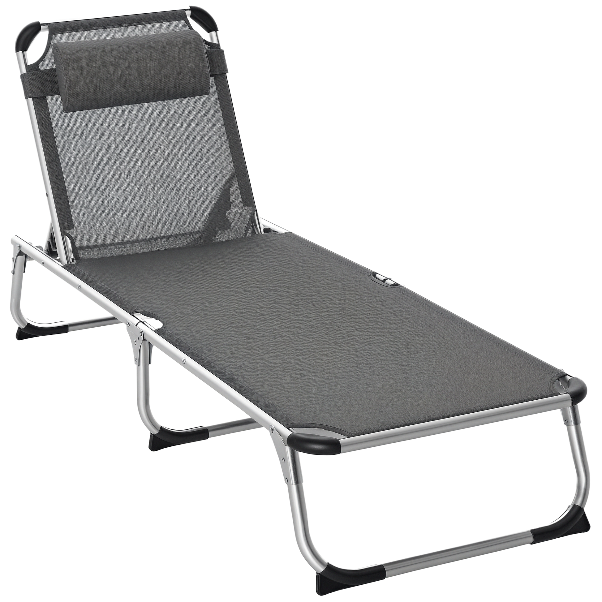 Outsunny Tumbona Plegable Con Reposacabezas Respaldo Ajustable 165x60x76cm Gris_0