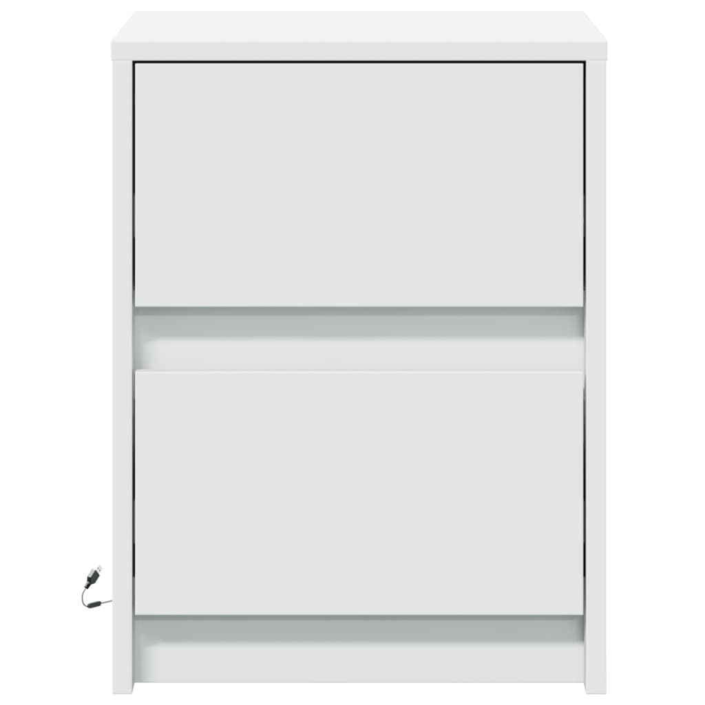 Mesitas De Noche Con Luces Led 2 Uds Madera Ingeniería Blanca_4