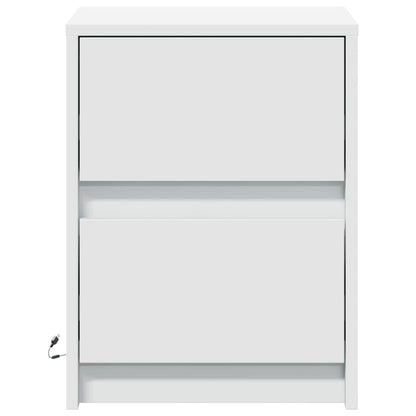 Mesitas De Noche Con Luces Led 2 Uds Madera Ingeniería Blanca_4
