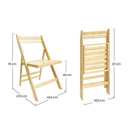 Pack 4 Sillas Plegables De Madera De Bambú 42.5x47.5x79cm O91_5