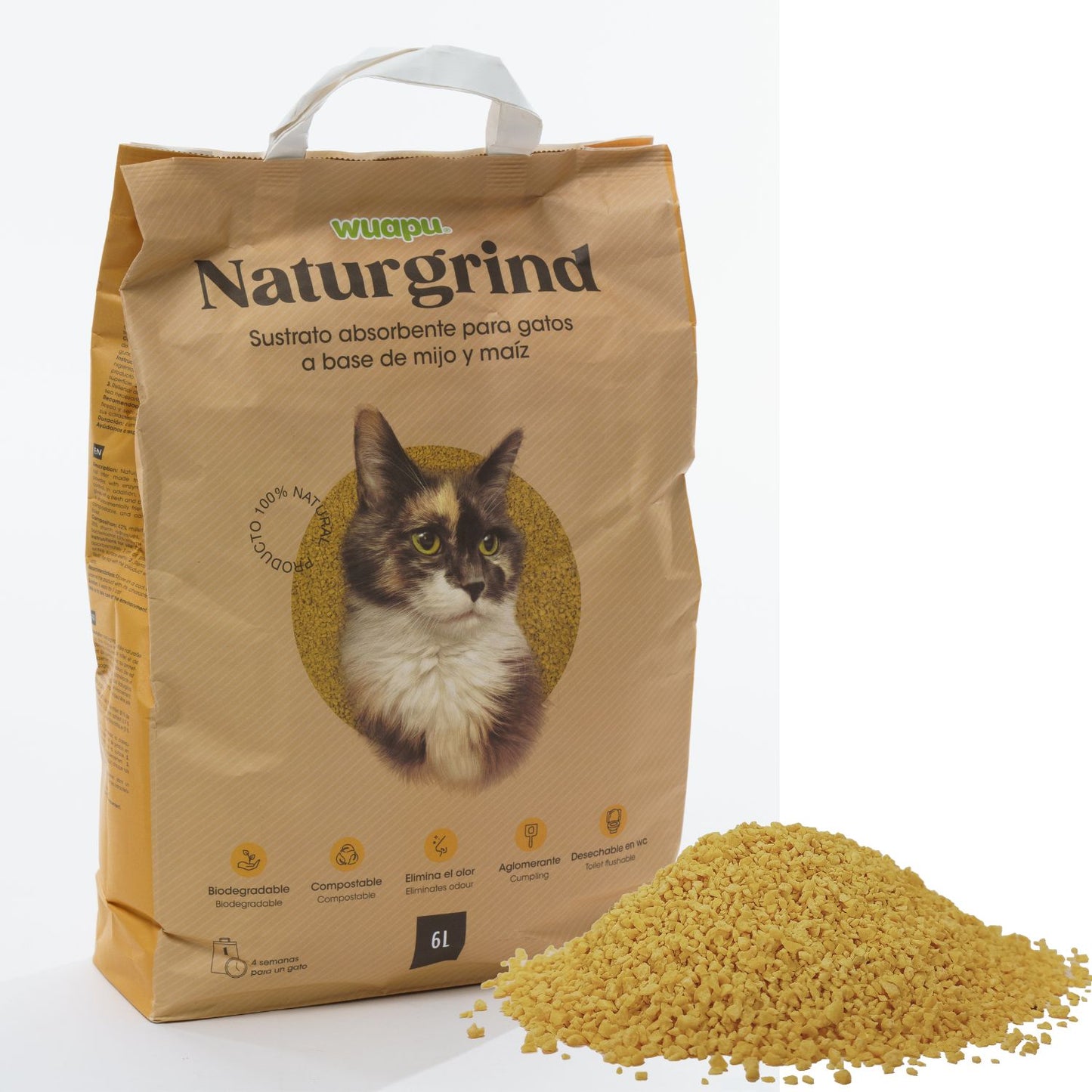 Sustrato Absorbente Wuapu Naturgrind Biodegradable Y Compostable Para Gato 3 Uds 17'5l_0