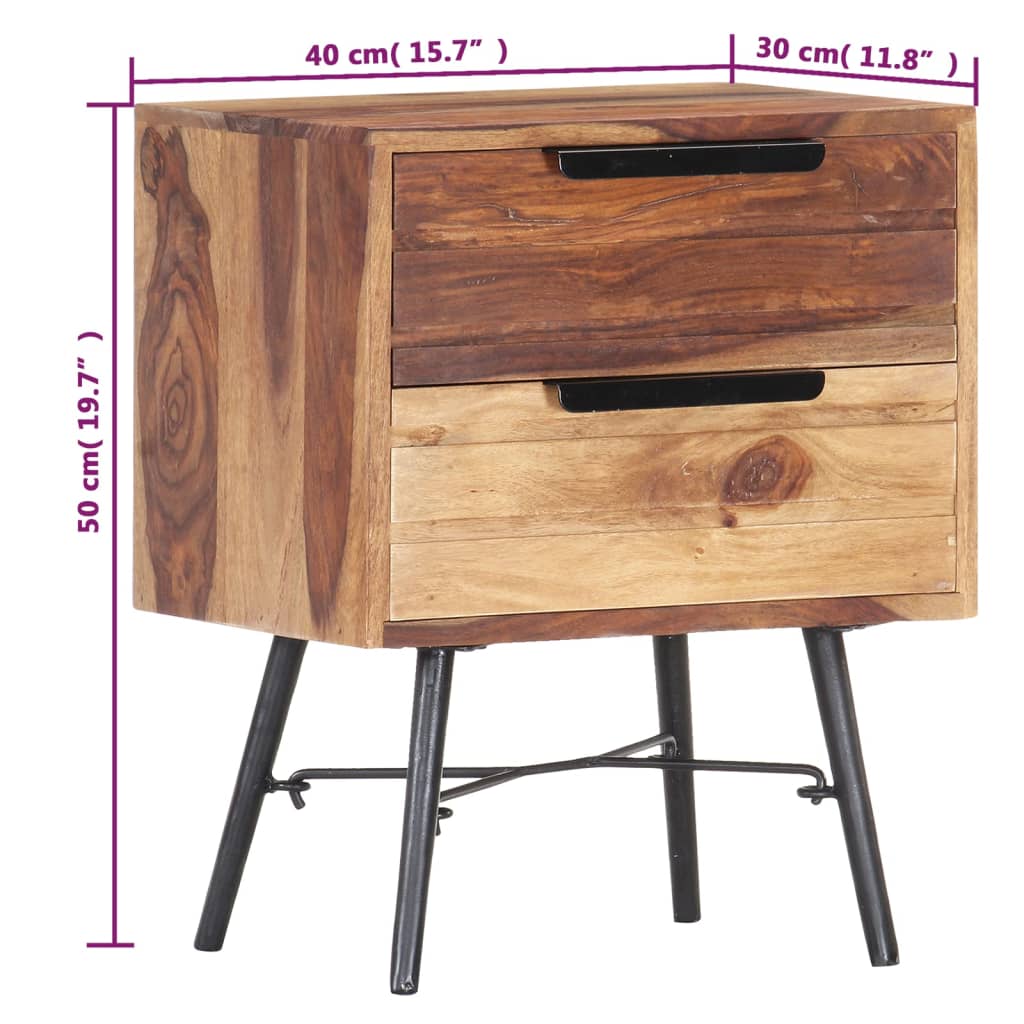 Mesita De Noche De Madera Maciza De Sheesham 40x30x50 Cm_4