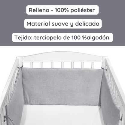 Chichonera Para Cuna 180x30 Velour Algodón Gris