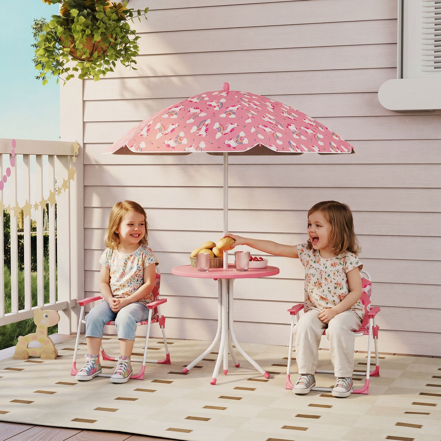Aiyaplay Conjunto De Mesa Y Sillas Infantil De Jardín De 4 Piezas Rosa_1