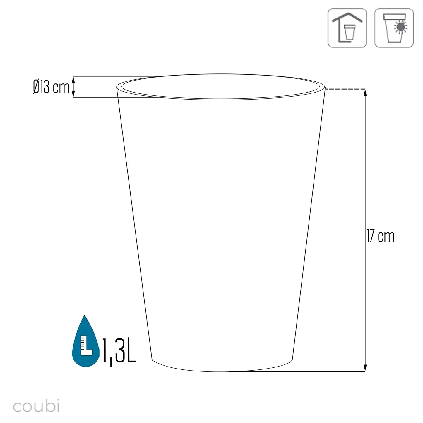 Maceta Coubi Orchid 1,3l., Dimensiones (mm) 130x130x170, Color Grafito_2