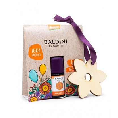 Kit Aroma Energía: Lima, Lemongrass y Naranja, 5 ml, + Colgante de madera en forma de flor