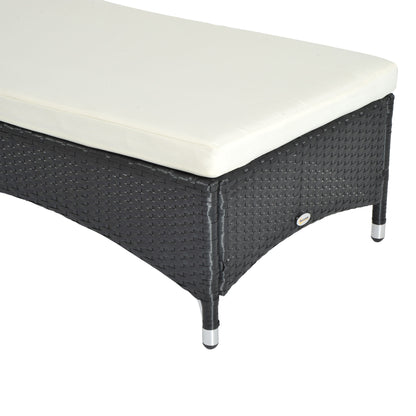 Outsunny Tumbona De Ratán Jardín Con Respaldo Ajustable Cojines 2 Ruedas Negro_4