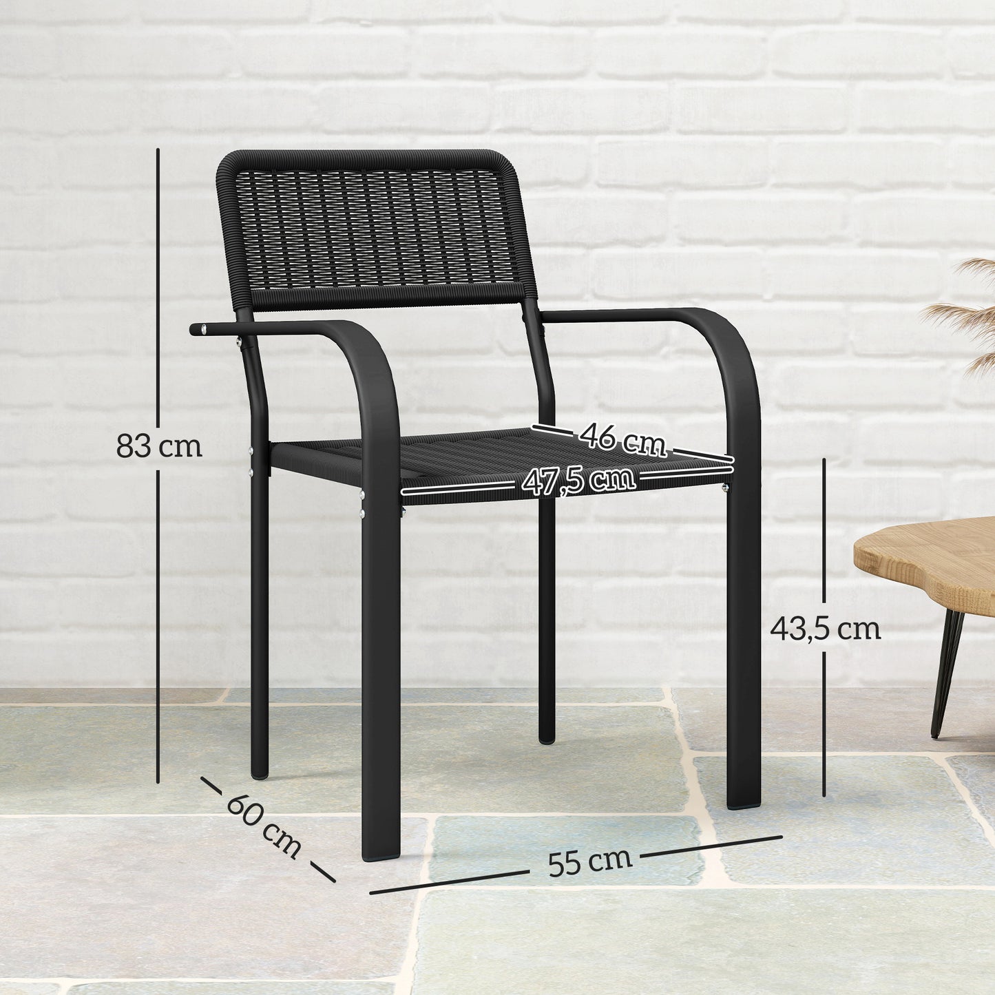 Outsunny Juego De 4 Sillas De Jardín Exterior Apilables 55x60x83 Cm Negro_2