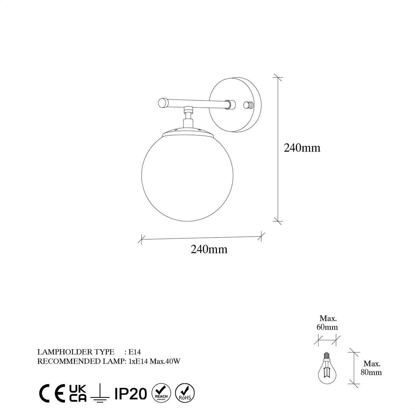 Aplique De Pared Pantalla Blanca, Metal , Negro, 15x24x24, Casquillo E14 Max 40 W_1