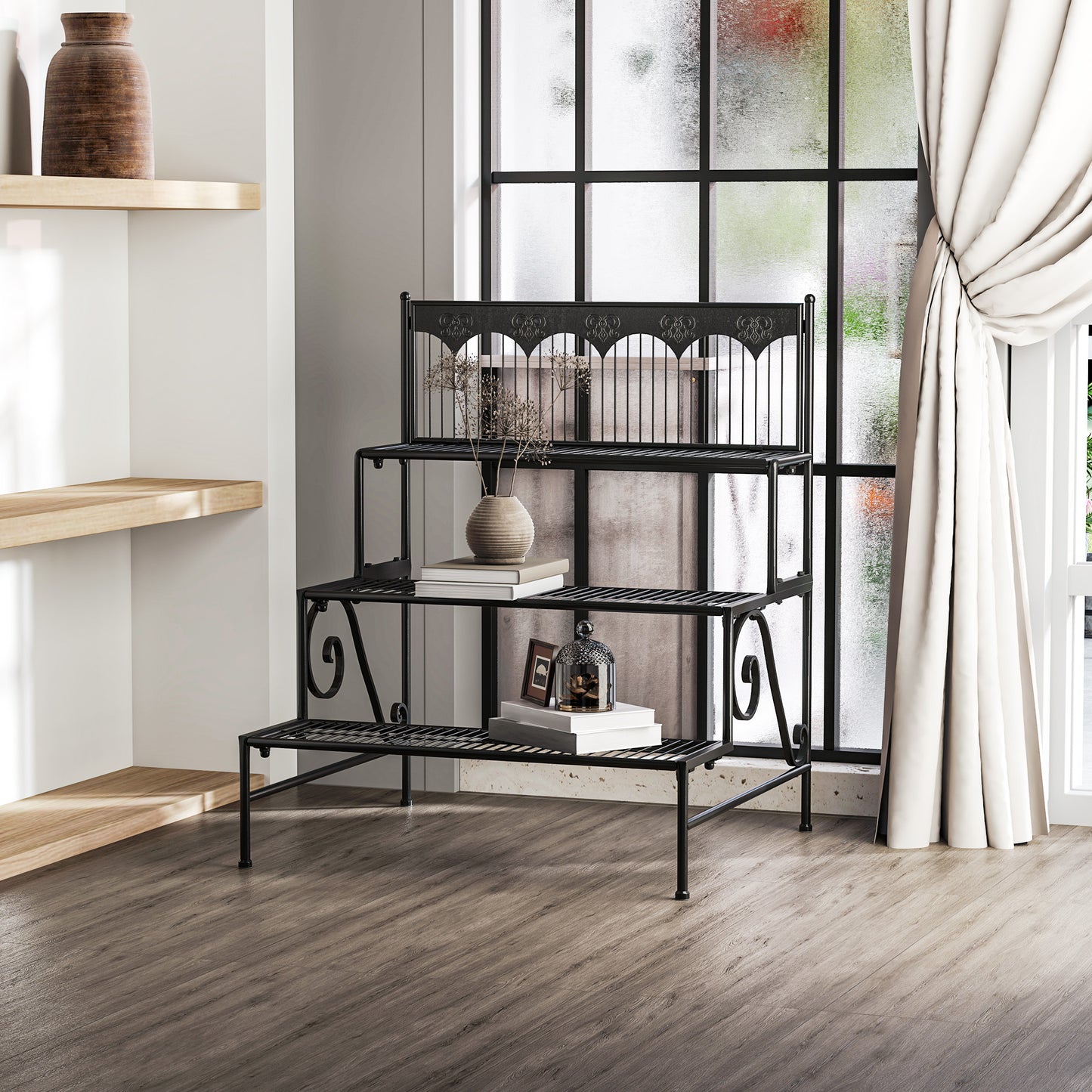 Outsunny Soporte Para Plantas De 3 Niveles Diseño En Escalera 73x66x85 Cm Negro_4