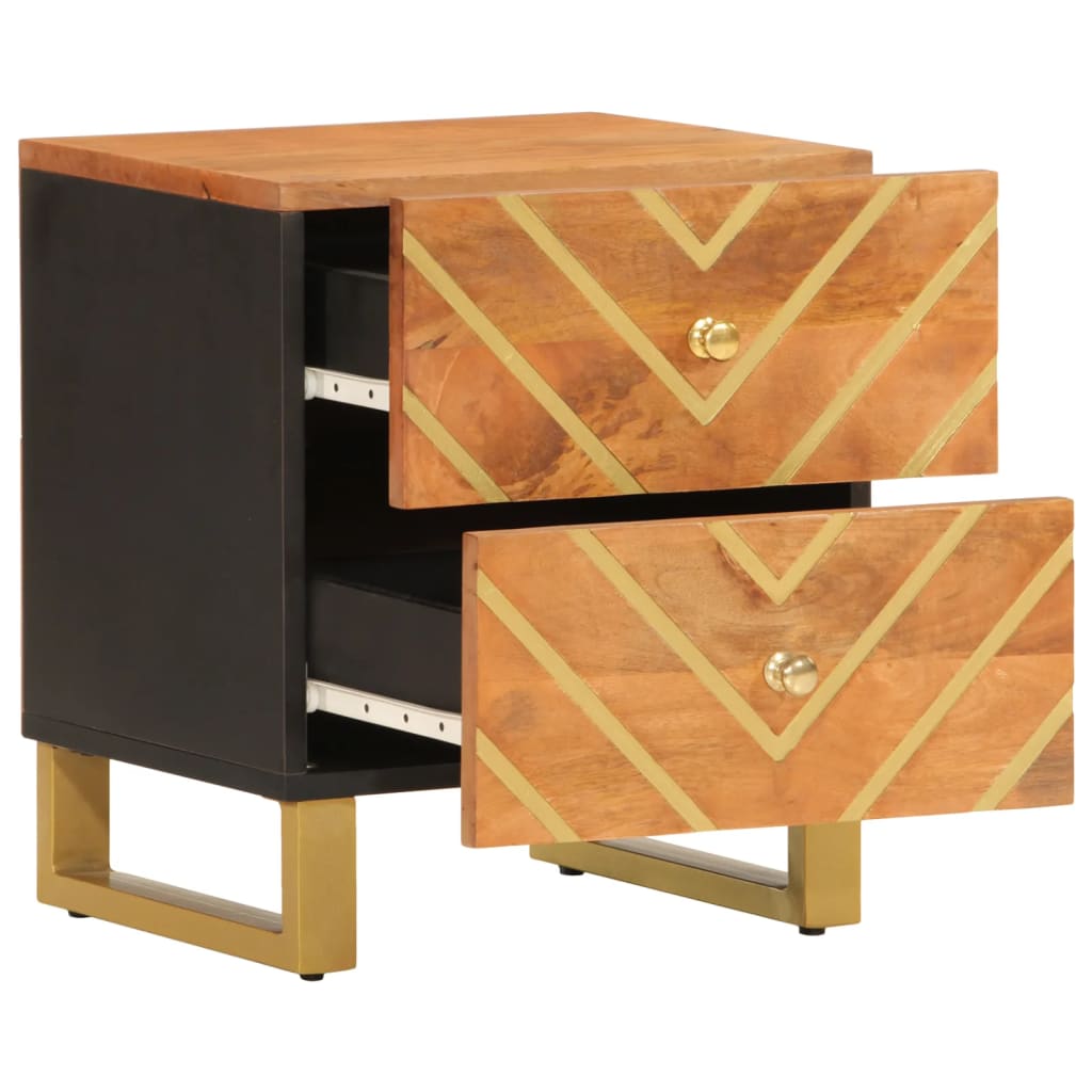 Mesitas De Noche 2 Uds Madera Maciza De Mango Marrón Y Negro_1