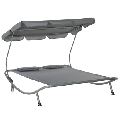 Outsunny Tumbona Doble De Jardín Con Toldo 2 Cojines 200x175x134 Cm Gris_0