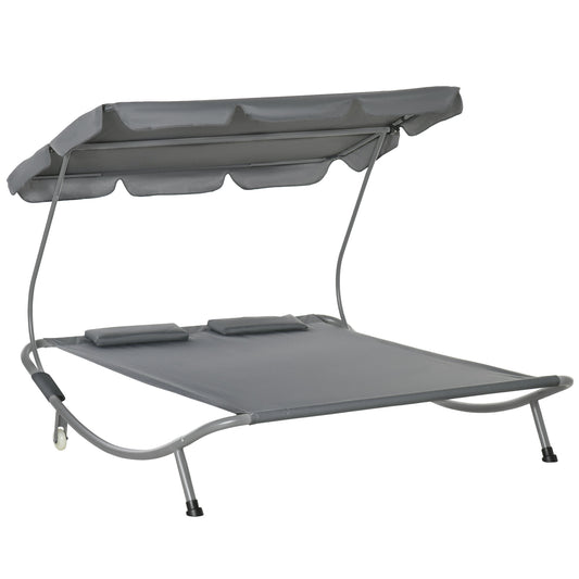 Outsunny Tumbona Doble De Jardín Con Toldo 2 Cojines 200x175x134 Cm Gris_0