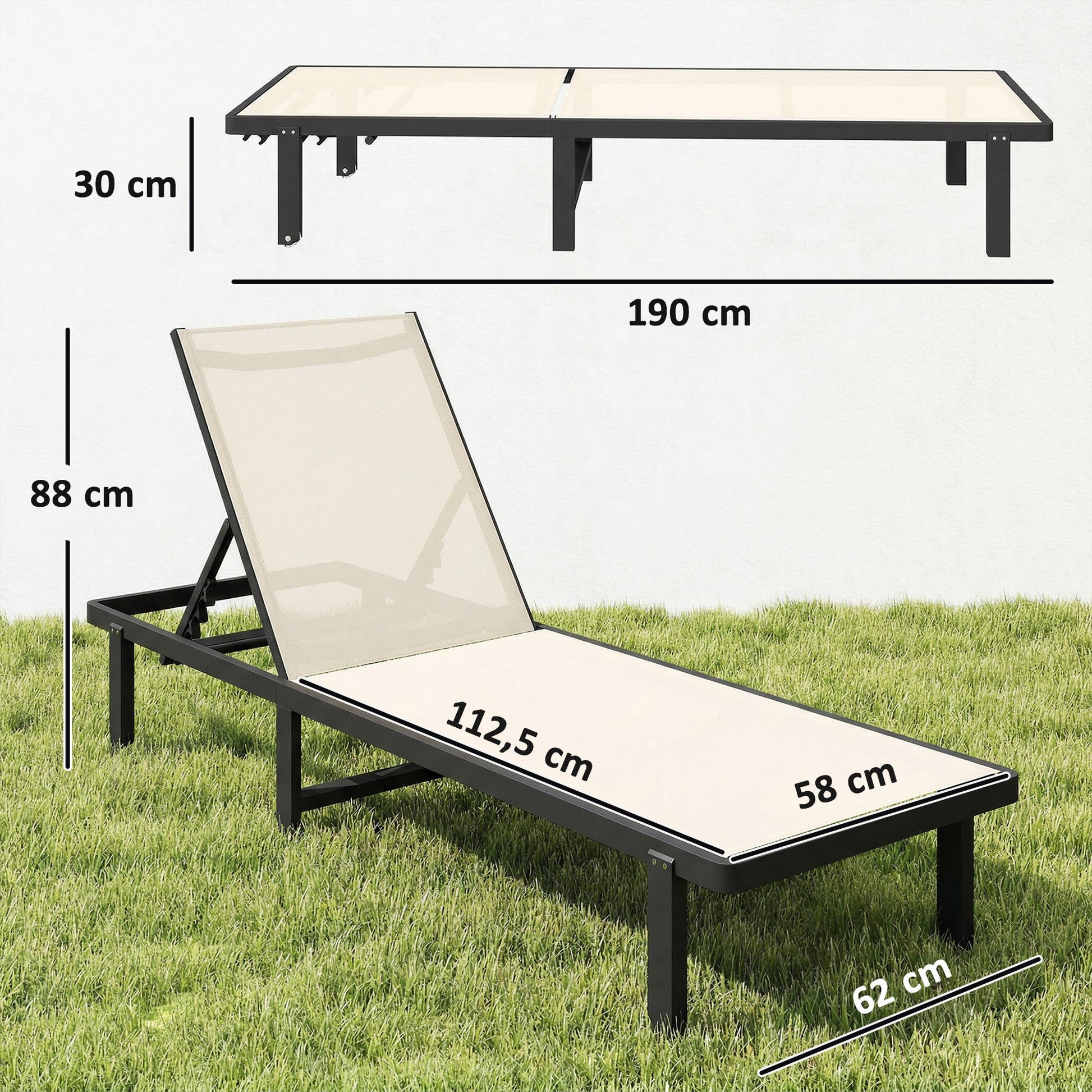 Outsunny Set De 2 Tumbonas De Jardín Exterior Reclinables Con Ruedas Beige_2