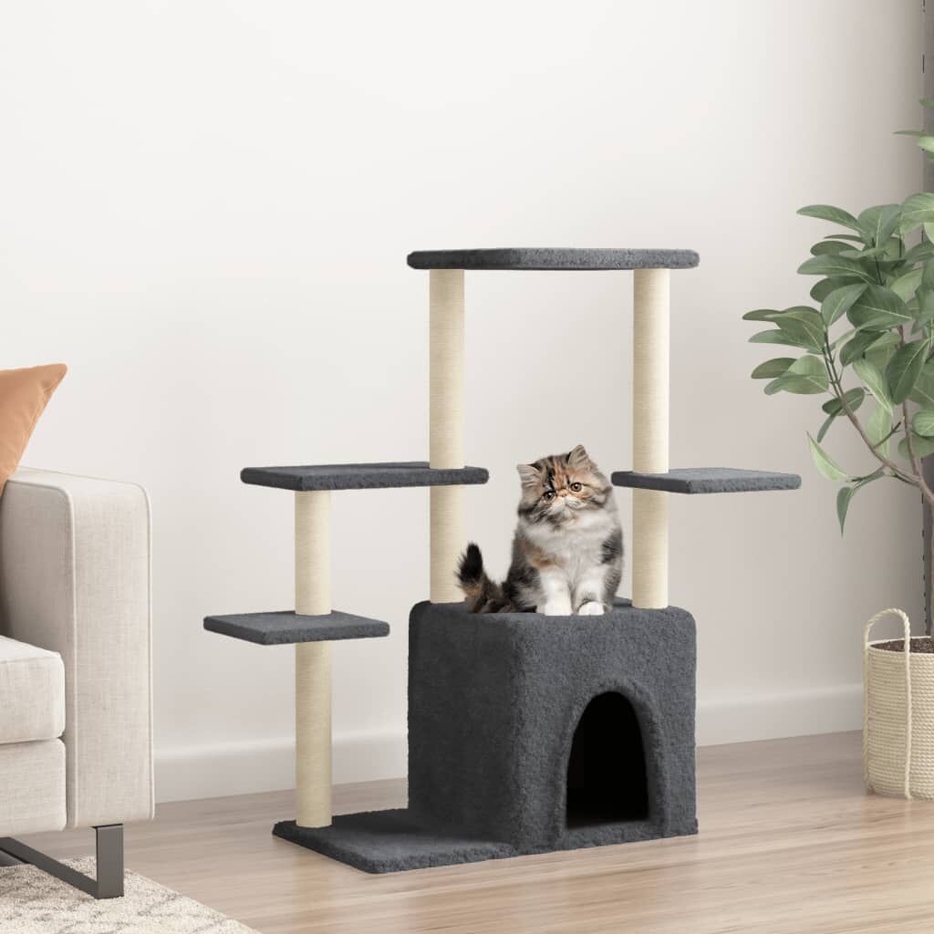 Vidaxl Rascador Para Gatos Con Postes De Sisal Gris Oscuro 97,5 Cm_1