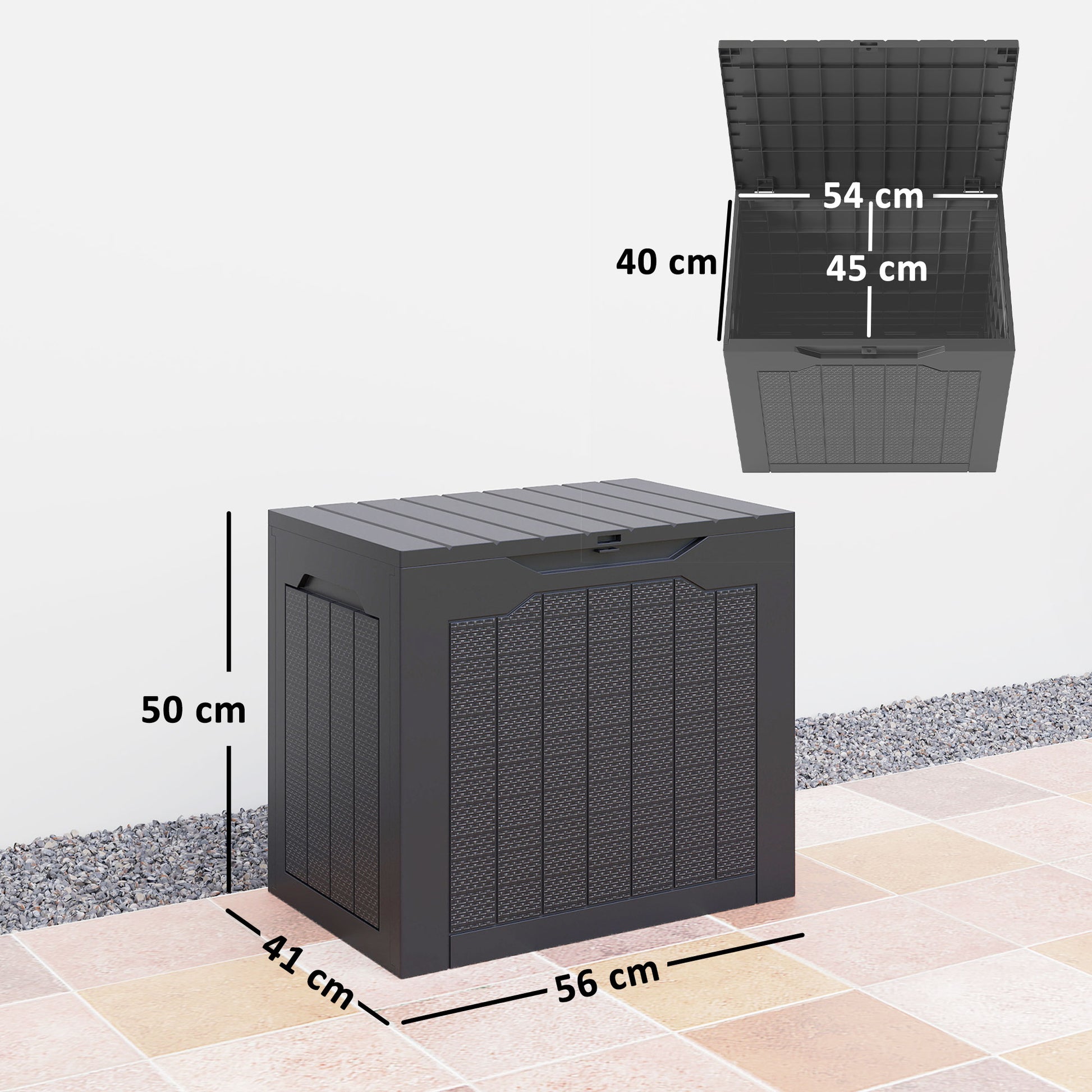 Outsunny Baúl De Almacenaje Exterior 97l Impermeable Con Asas Integradas Negro_2