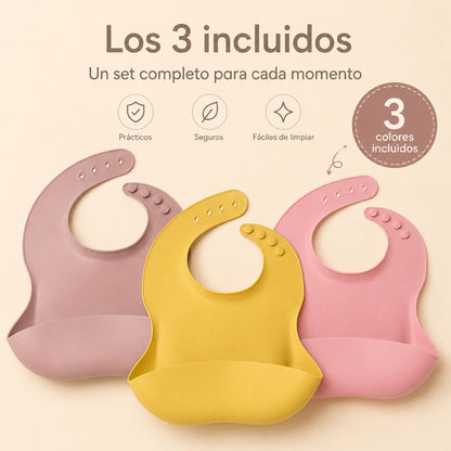 Bathby Pack De 3 Baberos De Silicona Para Bebé, Baberos Impermeables Con Bolsillo Recogecomida Y Reutilizables_3