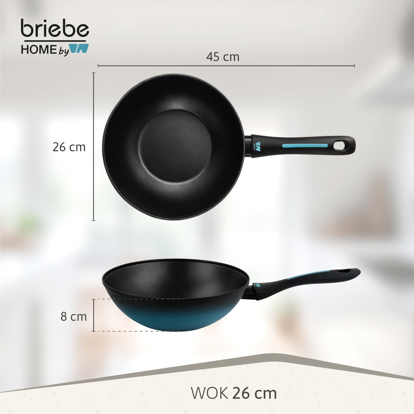 Briebe Wok Inducción Acero Forjado 26cm Antiadherente Sin Pfoa, Apto Todas Cocinas Fabricada En España, Mare, Azul_5