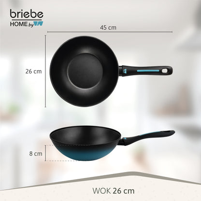 Briebe Wok Inducción Acero Forjado 26cm Antiadherente Sin Pfoa, Apto Todas Cocinas Fabricada En España, Mare, Azul_5