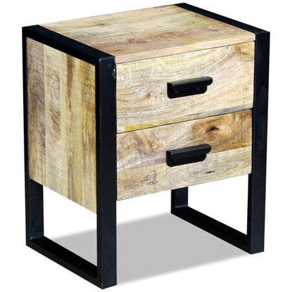 Mesa Auxiliar Con 2 Cajones Madera Maciza De Mango 43x33x51 Cm_2