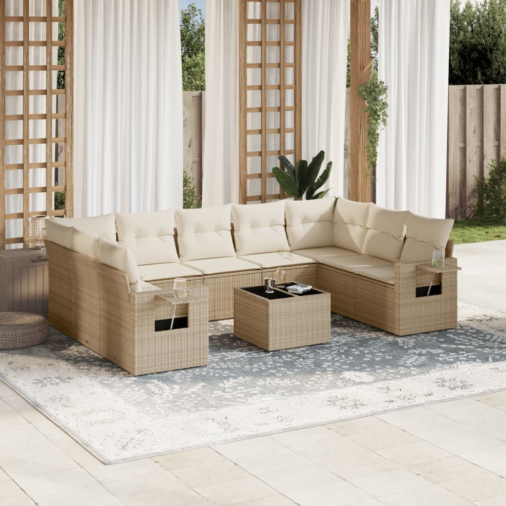 Juego De Sofás Jardín Con Cojines Beige 10 Pzas Ratán Sintético / Vetonek_5