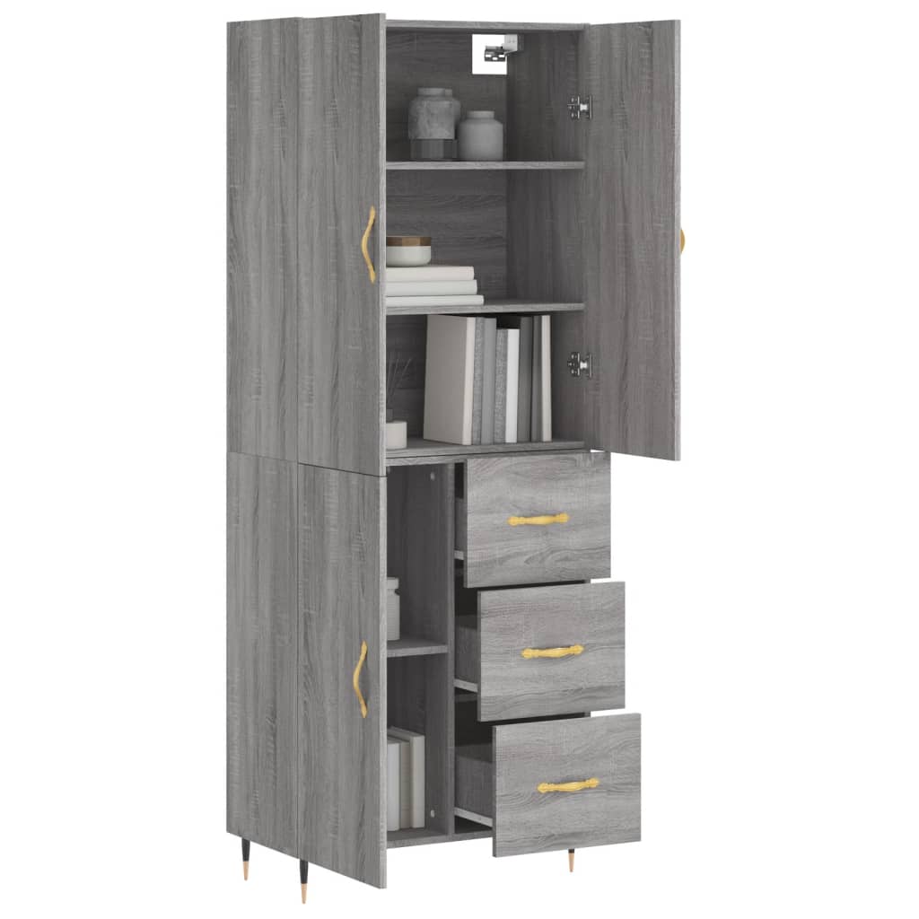 Aparador Alto Madera Contrachapada Gris Sonoma 69,5x34x180 Cm_2