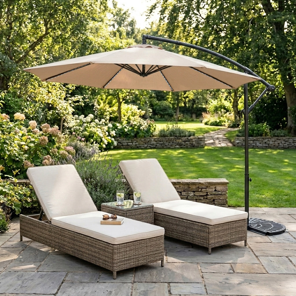 Parasol Excéntrico Led De 3 M Con Base De Medio Abanico – Beige_3
