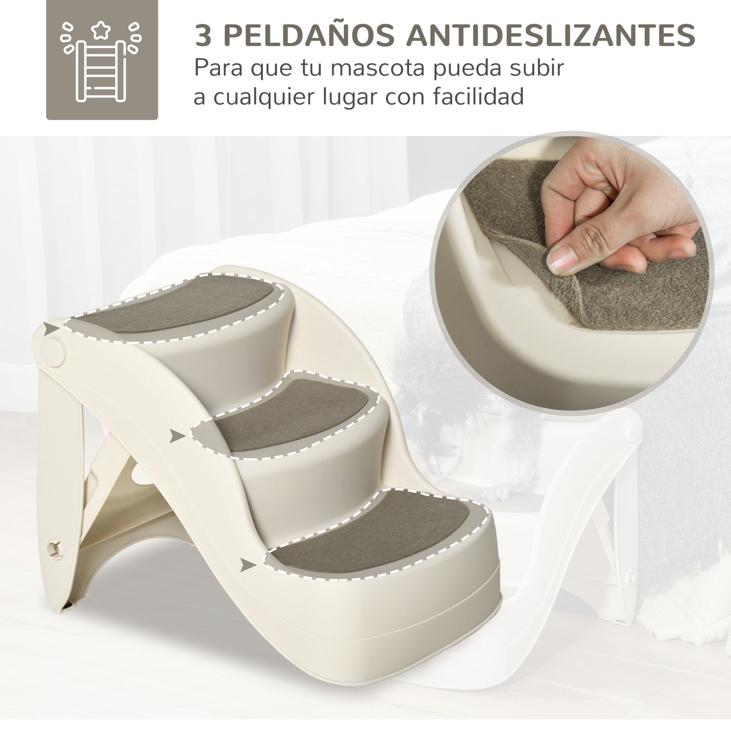 Pawhut Escalera Para Perros Plegable Con Alfombras Antideslizantes 49x38x38 Cm_3