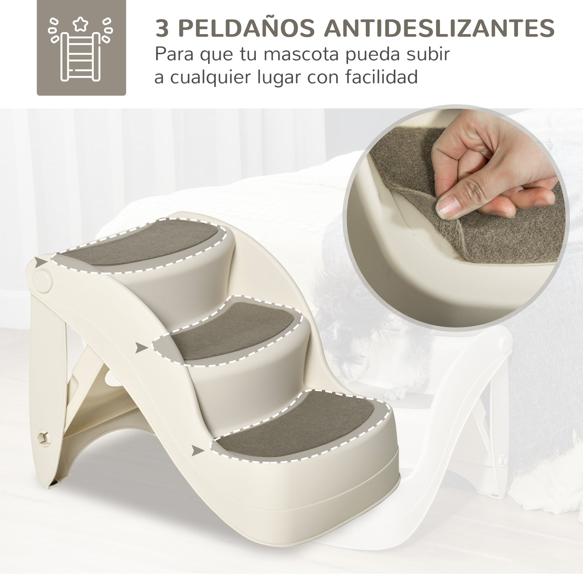 Pawhut Escalera Para Perros Plegable Con Alfombras Antideslizantes 49x38x38 Cm_3