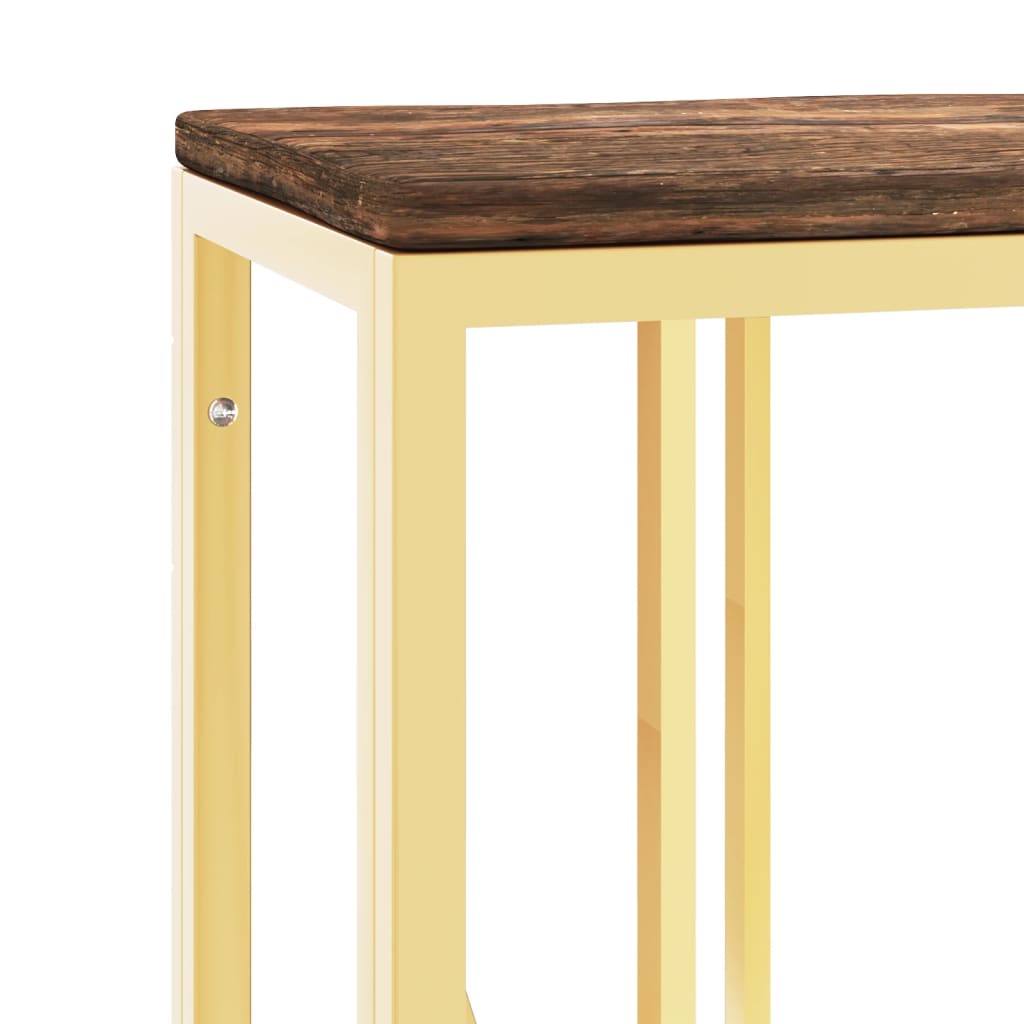 Mesa Consola Acero Inoxidable Y Madera Maciza Reciclada Dorada_3