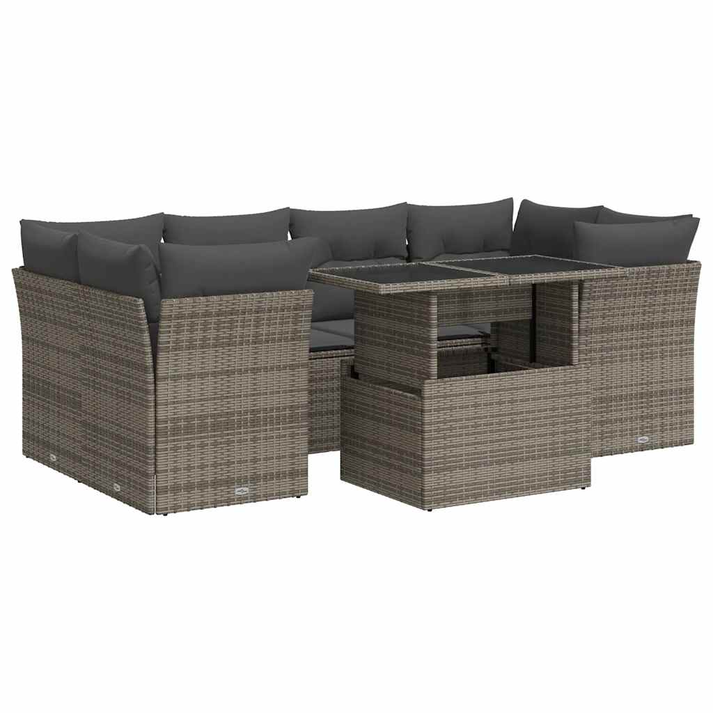 Set De Sofás De Jardín 7 Pzas Con Cojines Ratán Sintético Gris / Vetonek_0