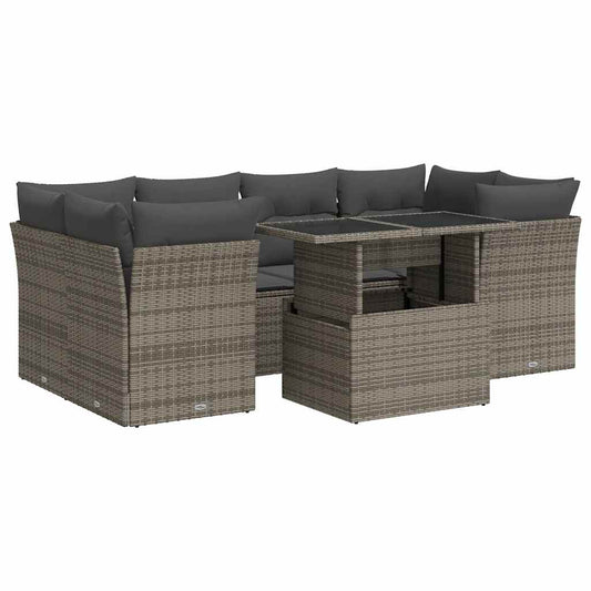 Set De Sofás De Jardín 7 Pzas Con Cojines Ratán Sintético Gris / Vetonek_0
