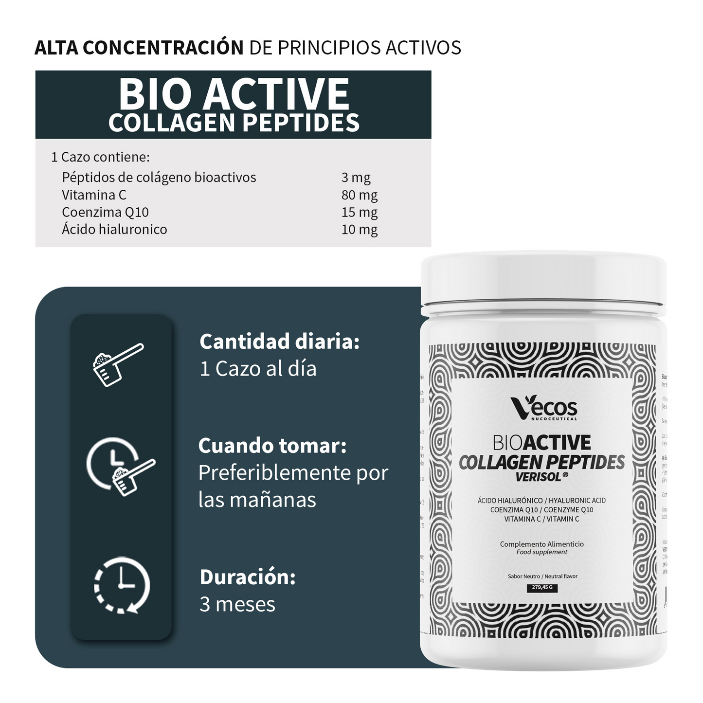 Bioactive Collagen Peptides Vecos 270 G | Colágeno Y Cuidado De La Piel | Verisol®, Ácido Hialurónico Y Coq10_2