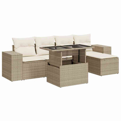 Juego De Sofás Jardín Con Cojines 6 Pzas Ratán Sintético Beige / Vetonek_3