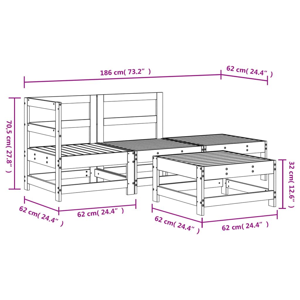 Vidaxl Juego De Muebles De Jardín 4 Pzas Madera Maciza De Pino Blanco_2