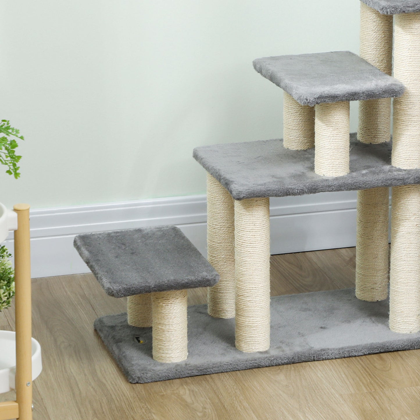 Pawhut Escalera Para Mascotas Ajustable De 3/4 Peldaños Con Bola Colgante Gris_1