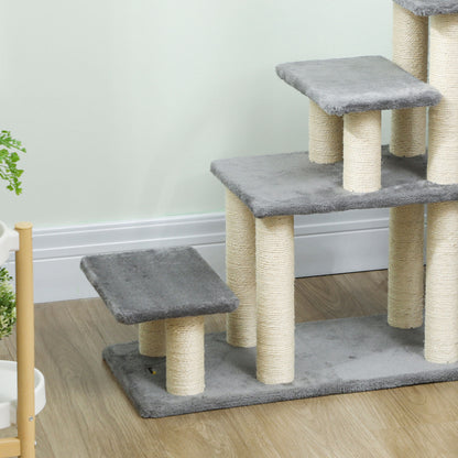 Pawhut Escalera Para Mascotas Ajustable De 3/4 Peldaños Con Bola Colgante Gris_1