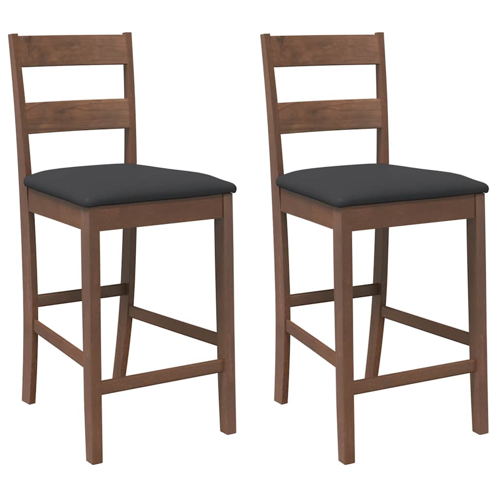 Taburetes De Bar Con Cojines 2 Uds Madera Maciza Marrón Caucho_0