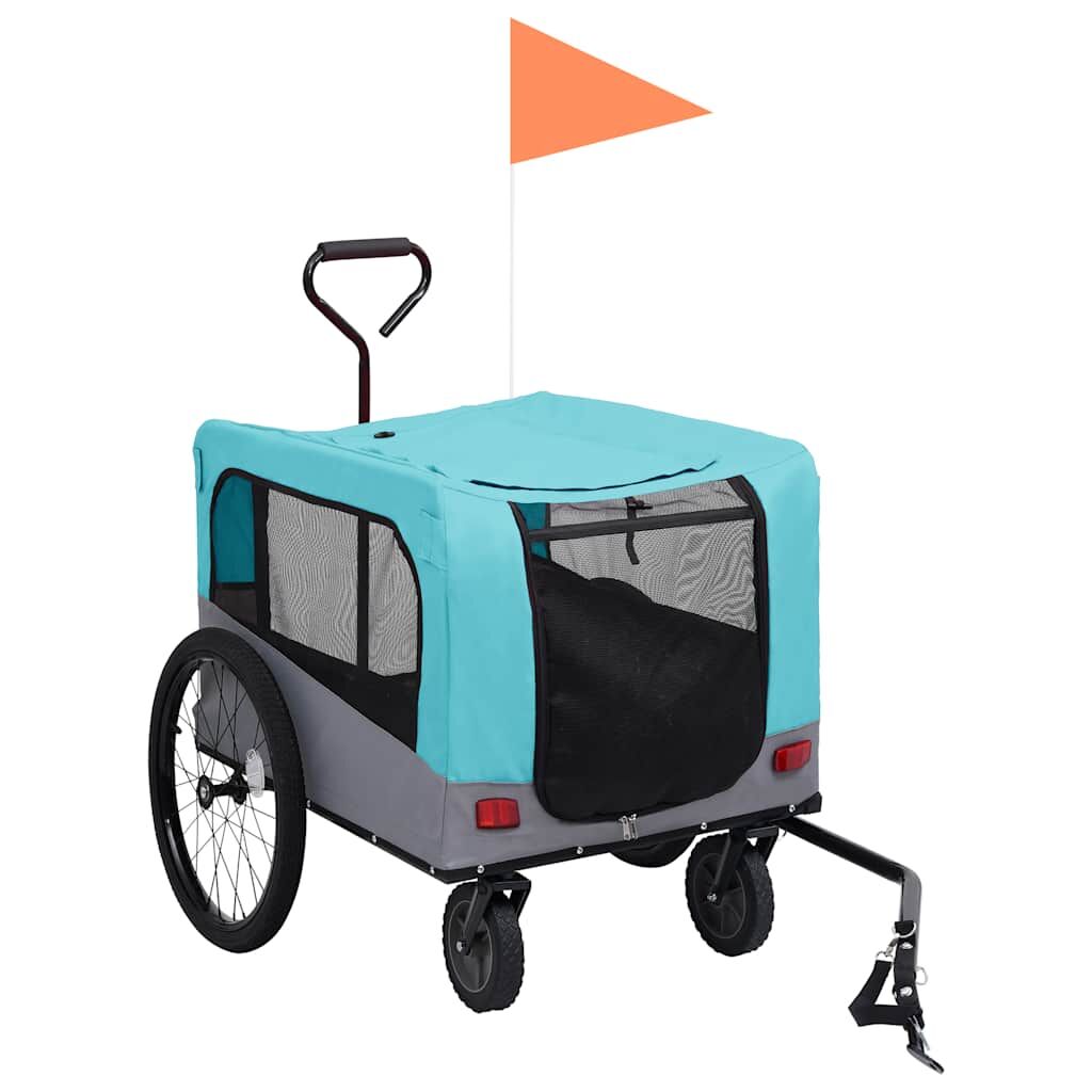 Vidaxl Remolque De Bicicleta Para Mascotas Cochecito 2 En 1 Azul Gris_1