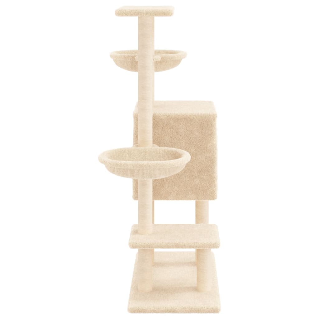 Rascador Para Gatos Con Postes De Sisal Color Crema 117 Cm_4