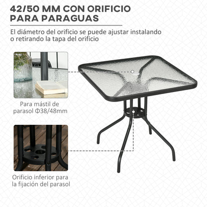 Outsunny Mesa De Jardín Cuadrada Con Agujero Para Sombrilla 76x76x72 Cm Negro_3