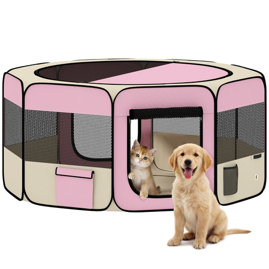 Pawhut Parque Para Mascotas Plegable 90x90x41cm Impermeable De Tela Oxford Rosa_0