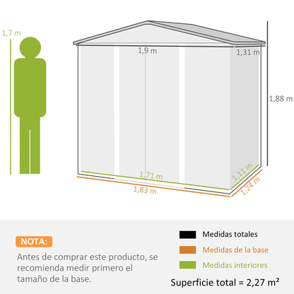 Outsunny Cobertizo De Jardín 190x131x188 Cm Con 2 Ventilaciones Y Puerta Roble_2